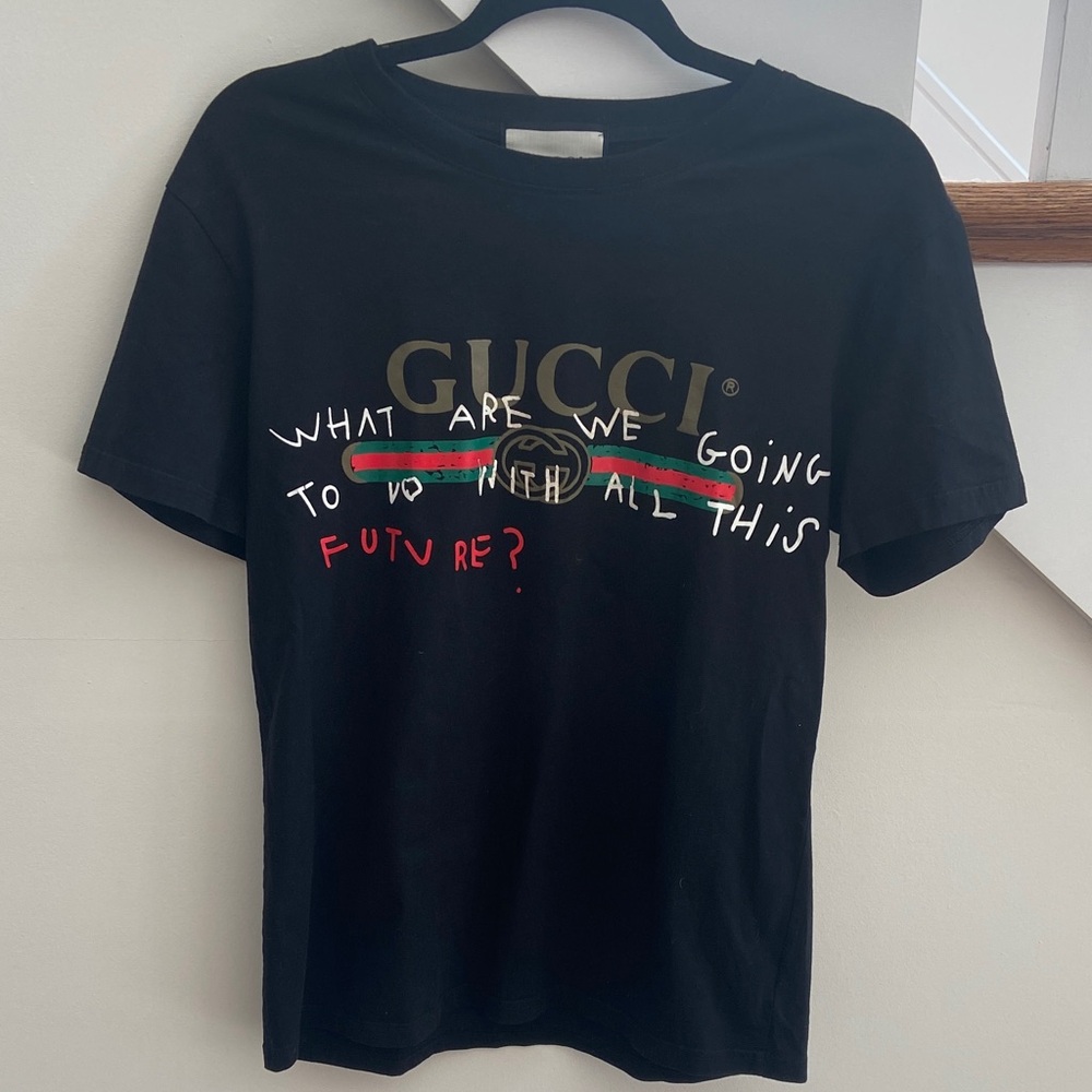 Gucci Black T-Shirt with Colorful Text